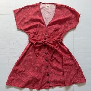 Marine Layer Camila Mini Dress Red Ditsy Floral Button Tie Midi Dress Small